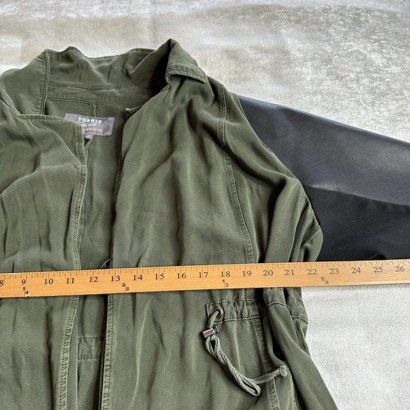 Torrid Jacket Womens 2XL Olive Green Black Twill Faux Leather Anorak Drape Coat - Picture 10 of 11